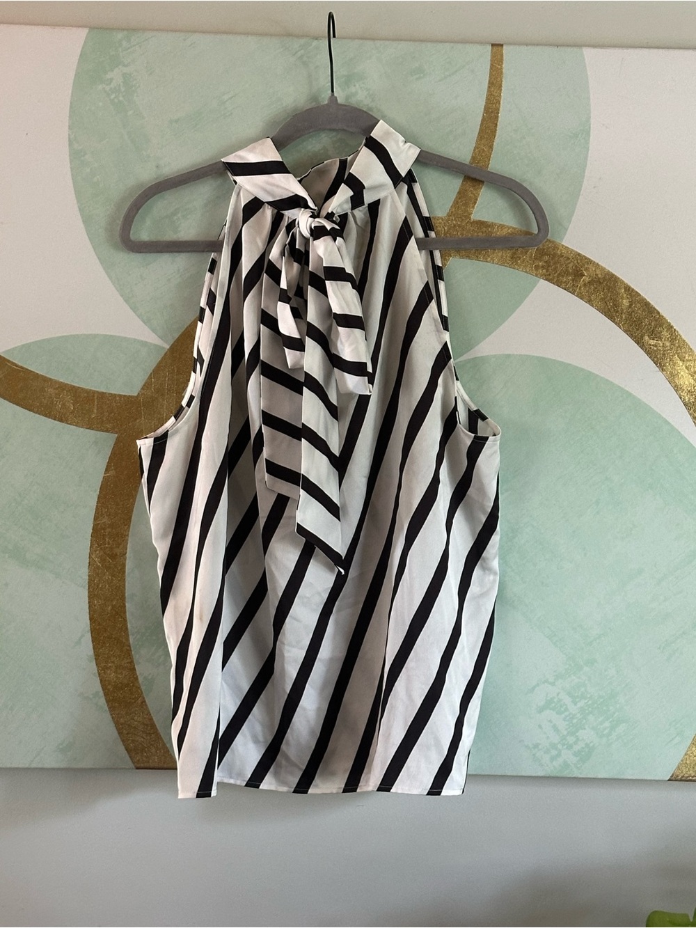 LOFT Black and White Striped Tie-Neck Sleeveless Camisole